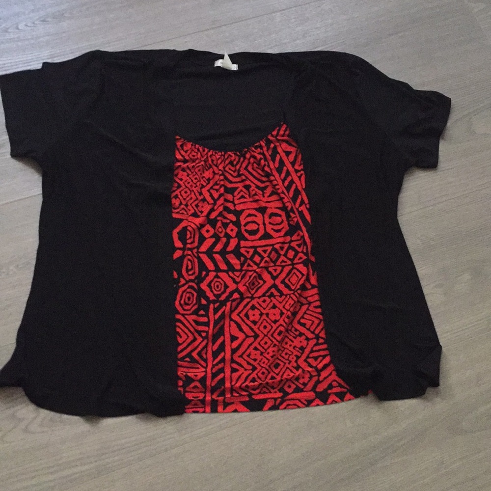 Tribal Print Faux 2 Piece Top Plus Size 3X Black - Picture 1 of 8